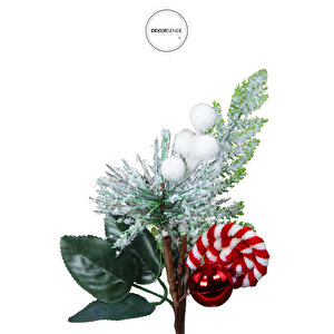 Yapay Kar Efektli Şekerlemeli Berry Pike Kırmızı Beyaz 22 Cm