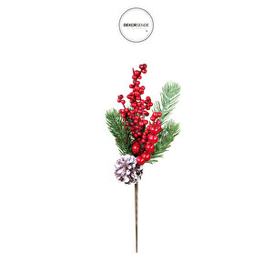 Yılbaşı Süsü Kozalaklı Berry Dal Kırmızı Yeşil 25 Cm