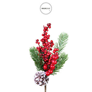 Yılbaşı Süsü Kozalaklı Berry Dal Kırmızı Yeşil 25 Cm