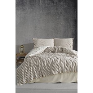 Chance %100 Pamuklu Ipliği Boyalı Yıkamalı Battal Boy Nevresim Takımı 240*220 Krem