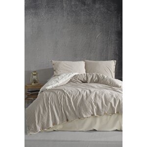 Chance %100 Pamuklu Ipliği Boyalı Yıkamalı Tek Kişilik Nevresim Takımı Krem 160*220 Krem