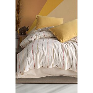 Iris %100 Pamuklu Yıkamalı İpliği Boyalı Vintage Battal Boy Nevresim Takımı 240*220 Irskt Ekru