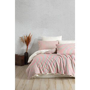 Chance Cherry %100 Pamuklu Ipliği Boyalı Yıkamalı Tek Kişilik Nevresim Takımı Krem 160*220 Bordo
