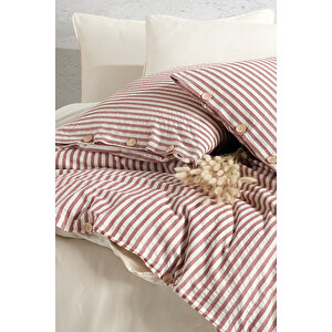 Chance Cherry %100 Pamuklu Ipliği Boyalı Yıkamalı Tek Kişilik Nevresim Takımı Krem 160*220 Bordo