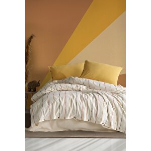 Iris %100 Pamuklu Yıkamalı İpliği Boya Vintage Çift Kişilik Nevresim Takım 200*220 Irsckt Ekru