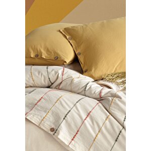 Iris %100 Pamuklu Yıkamalı İpliği Boya Vintage Çift Kişilik Nevresim Takım 200*220 Irsckt Ekru