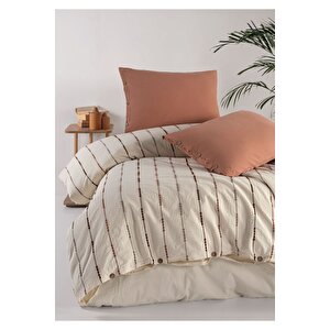 Iris Mocca %100 Pamuklu Yıkamalı Ipliği Boyalı Battal Boy Nevresim Takımı 240*220 Kahverengi
