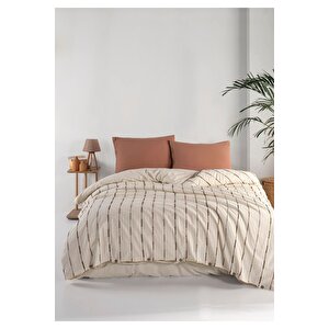 Iris Mocca %100 Pamuklu Yıkamalı İpliği Boya Vintage Çift Kişilik Nevresim Takım 200*220 Kahverengi