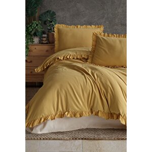 Daphne %100 Pamuklu Fırfırlı Çift Kişilik Nevresim Takımı 200*220 Dphnckt Sarı