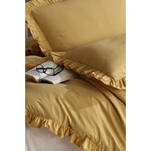 Daphne %100 Pamuklu Fırfırlı Çift Kişilik Nevresim Takımı 200*220 Dphnckt Sarı