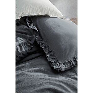 Graphite %100 Pamuklu Fırfırlı Tek Kişilik Nevresim Takımı 160*220 Grphttkt Antrasit