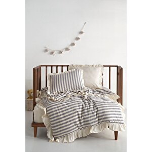 Bluesky Bebe %100 Pamuk Fırfırlı Ipliği Boyalı Nevresim Takımı 100*150
