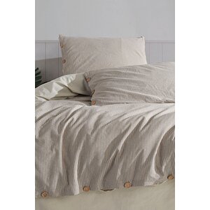 Tezza %100 Pamuklu Yıkamalı İpliği Boyalı Nevresim Takımı Aile Seti (family Set)