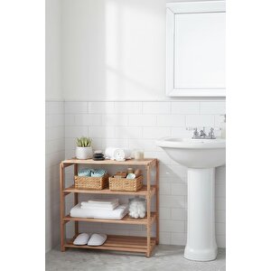Bysay 4 Raflı Banyo Düzenleyici Raf Ahşap Mutfak Banyo Dolabı Çok Amaçlı Düzenleyici Raf