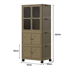 3 Katlı Dolap&gardrop Portatif Organizer Tekerlekli Çok Amaçlı Kapaklı Katlanır Dolap Toprak