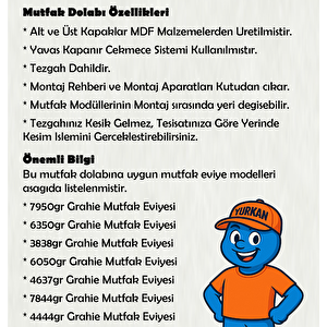 210 Cm Mutfak Dolabı  Mdf Kapak Tezgah Dahil Yrkn210 102