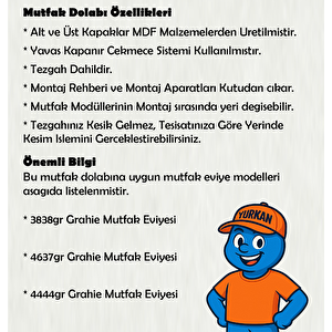 205 Cm Mutfak Dolabı  Mdf Kapak Tezgah Dahil Yrkn205 102