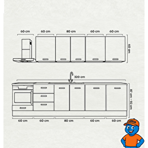 320 Cm Mutfak Dolabı  Mdf Kapak Tezgah Dahil Yrkn320 101