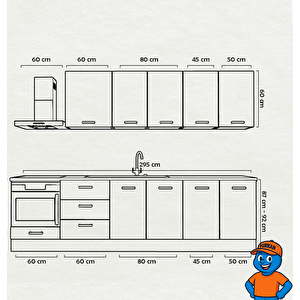295 Cm Mutfak Dolabı  Mdf Kapak Tezgah Dahil Yrkn295 97