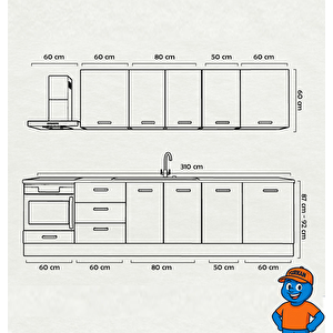 310 Cm Mutfak Dolabı  Mdf Kapak Tezgah Dahil Yrkn310 97
