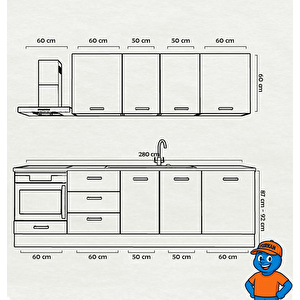 280 Cm Mutfak Dolabı  Mdf Kapak Tezgah Dahil Yrkn280 99