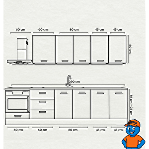 290 Cm Mutfak Dolabı  Mdf Kapak Tezgah Dahil Yrkn290 100