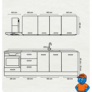 270 Cm Mutfak Dolabı  Mdf Kapak Tezgah Dahil Yrkn270 97
