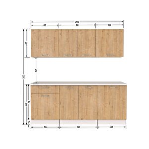 Piraye Hazır Mutfak Dolabı 200 Cm - Meşe - Tezgah Dahil
