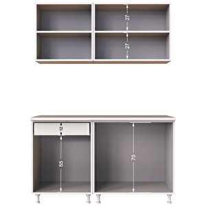 Feyza Hazır Mutfak Dolabı 140 Cm - Meşe Beyaz- Tezgah Dahi̇l