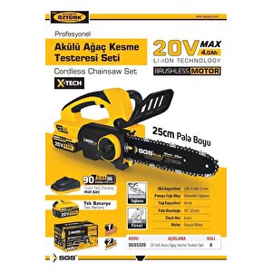 Sgs 5320 20v 4ah Akülü Ağaç Kesme Budama Testeresi 25 Cm Pala Fırçasız Motor Oto Yağlama