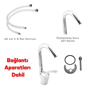 Kuğu Batarya Duş Bulaşık Musluğu Lavabo Banyo Mutfak Bataryası Mermer Üstü Çift Su Giriş Evye Kısa