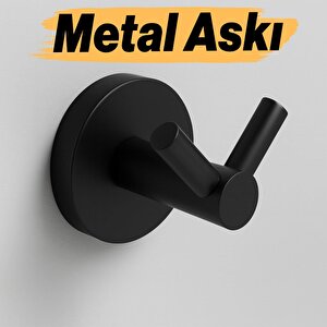 Askılık Vidalı Paslanmaz Metal Duvar Askısı Banyo Ve Mutfak İçin Modern Tasarım Siyah 3 Adet