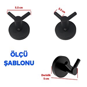 Askılık Vidalı Paslanmaz Metal Duvar Askısı Banyo Ve Mutfak İçin Modern Tasarım Siyah 3 Adet