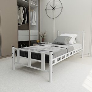 Lotus  Tek Kişilik  90x190 Cm Metal Karyola A Kalite, Ses Çıkarmaz ,ölçülü Model Karyola Beyaz 1636-a