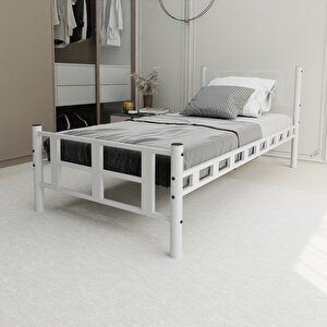Lotus Tek Kişilik 90x200 Cm  Metal Karyola A Kalite, Ses Çıkarmaz ,ölçülü Model Karyola Beyaz 1636-b