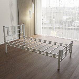Lotus Tek Kişilik 90x200 Cm  Metal Karyola A Kalite, Ses Çıkarmaz ,ölçülü Model Karyola Beyaz 1636-b