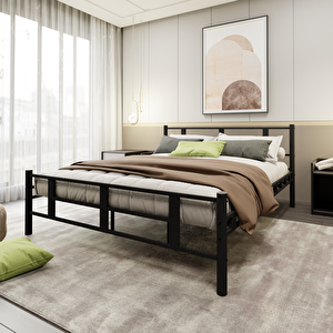 Lotus Çift Kişilik 150x200 Cm  Metal Karyola A Kalite, Ses Çıkarmaz ,ölçülü Model Karyola Siyah 1635-b