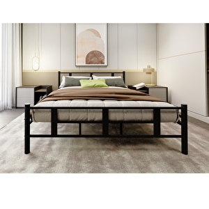 Lotus Çift Kişilik 150x200 Cm  Metal Karyola A Kalite, Ses Çıkarmaz ,ölçülü Model Karyola Siyah 1635-b