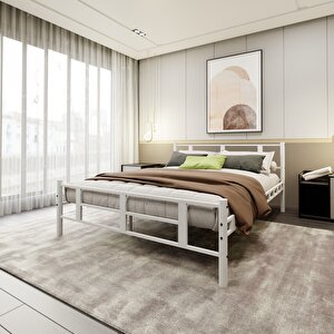 Lotus  Çift Kişilik  140x190 Cm Metal Karyola A Kalite, Ses Çıkarmaz ,ölçülü Model Karyola Beyaz 1634a