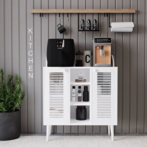 Kahve Kiler-kahve Köşesi %100 Mdf Lake Ahşap Ayak Çok Amaçlı Dolap Beyaz/Beyaz