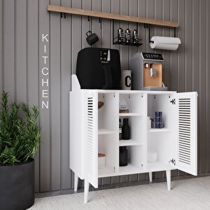 Kahve Kiler-kahve Köşesi %100 Mdf Lake Ahşap Ayak Çok Amaçlı Dolap Beyaz/Beyaz
