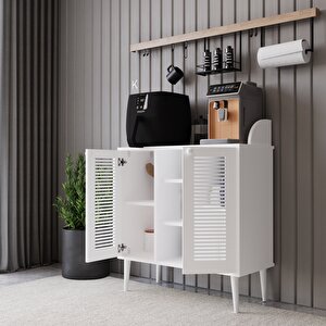 Kahve Kiler-kahve Köşesi %100 Mdf Lake Ahşap Ayak Çok Amaçlı Dolap Beyaz/Beyaz
