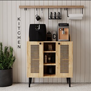 Kahve Kiler-kahve Köşesi %100 Mdf Lake Ahşap Ayak Çok Amaçlı Dolap Safir Meşe