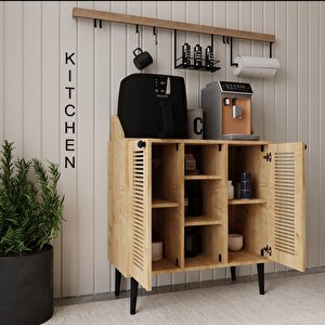 Kahve Kiler-kahve Köşesi %100 Mdf Lake Ahşap Ayak Çok Amaçlı Dolap Safir Meşe