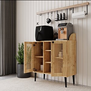 Kahve Kiler-kahve Köşesi %100 Mdf Lake Ahşap Ayak Çok Amaçlı Dolap Safir Meşe