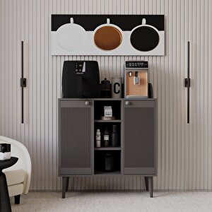 Melura Kahve Kiler-kahve Köşesi %100 Mdf Lake Ahşap Ayak Çok Amaçlı Dolap Gri