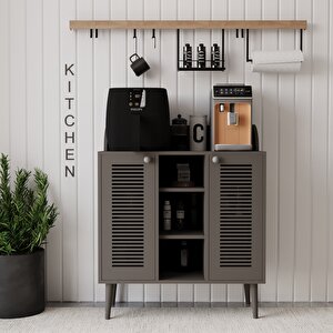 Kahve Kiler-kahve Köşesi %100 Mdf Lake Ahşap Ayak Çok Amaçlı Dolap Gri