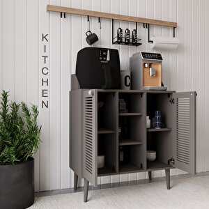 Kahve Kiler-kahve Köşesi %100 Mdf Lake Ahşap Ayak Çok Amaçlı Dolap Gri