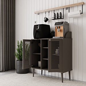 Kahve Kiler-kahve Köşesi %100 Mdf Lake Ahşap Ayak Çok Amaçlı Dolap Gri