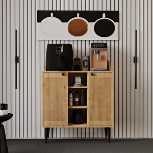 Melura Kahve Kiler-kahve Köşesi %100 Mdf Lake Ahşap Ayak Çok Amaçlı Dolap Safir Meşe